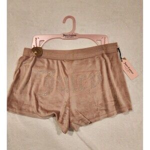 Juicy Couture Brown Velour Rhinestone Logo Sleep Shorts Women Size L Loungewear